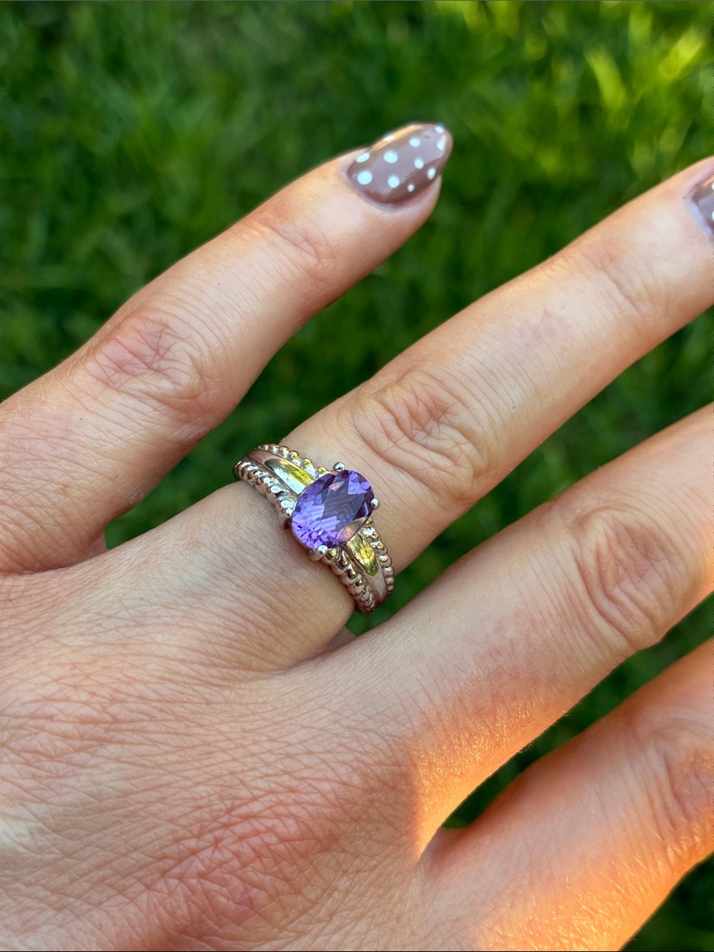 Silver Stackable Ring with Purple Oval Gemstone